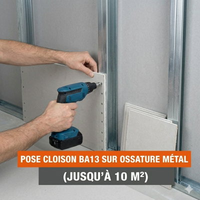 Pose cloison BA13 sur ossature métal (jusqu'à 10 m²)